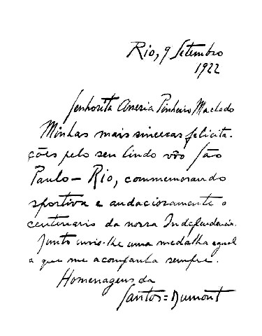 Carta de Santos-Dumont a Anesia 9 de setembro de 1922
